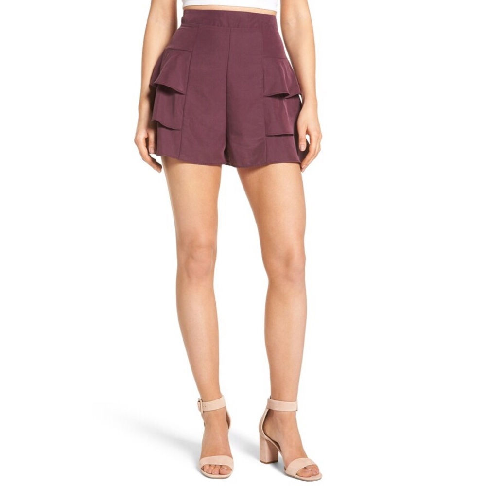 Purple / Burgundy Tiered Ruffle Shorts